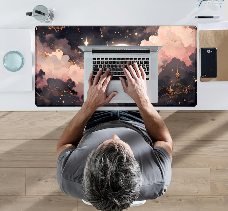 Mechanical Cattle Pink Black Clouds Desk Mat XXL Large Extended Gaming Mouse Pad Celestial Mousepad with Stitched Edges, Office Desktop Decor Desk Pad Computer Mat, Laptop Keyboard and Mouse Mat, 31.5x15.75 in - Image 5