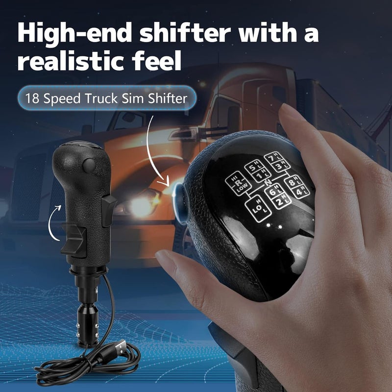Dexepe دوالك بسيارة الشاحنة من عبر منفذ USB، متوافق مع عجلة تغيير التروس Logitech G29، G27، G25، TH8A، ومناسب لألعاب السباقات الافتراضية ATS وETS2، لأجهزة الكمبيوتر، بلون أسود. - Image 4