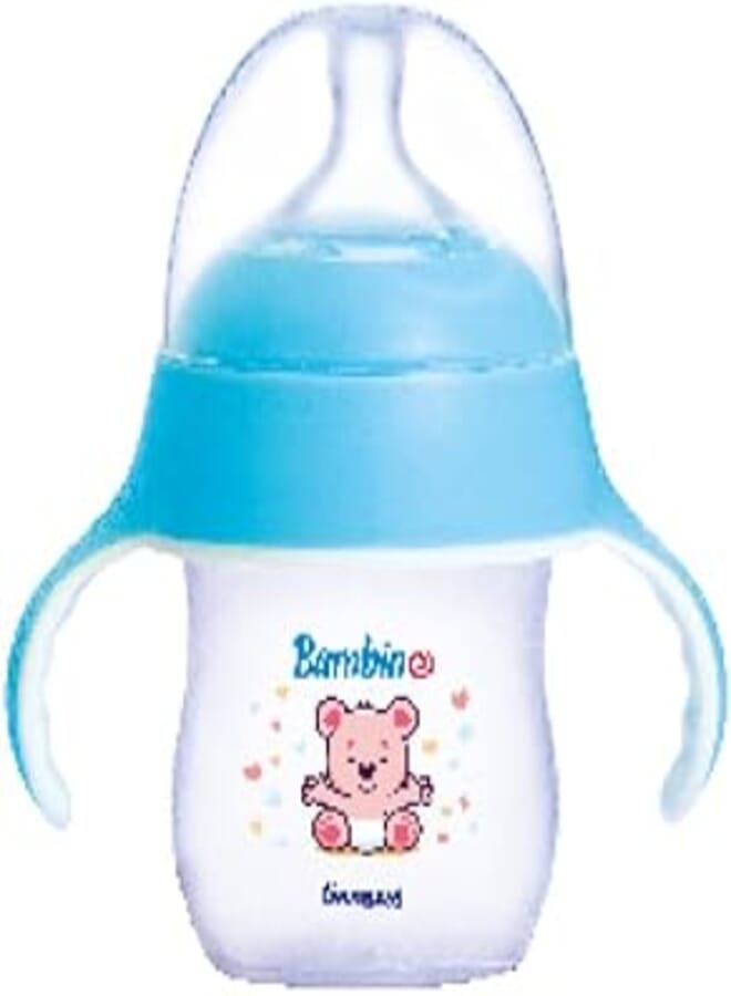Granzia Bambino Natural Baby Feeding Bottle Blue 150 ML With Hand