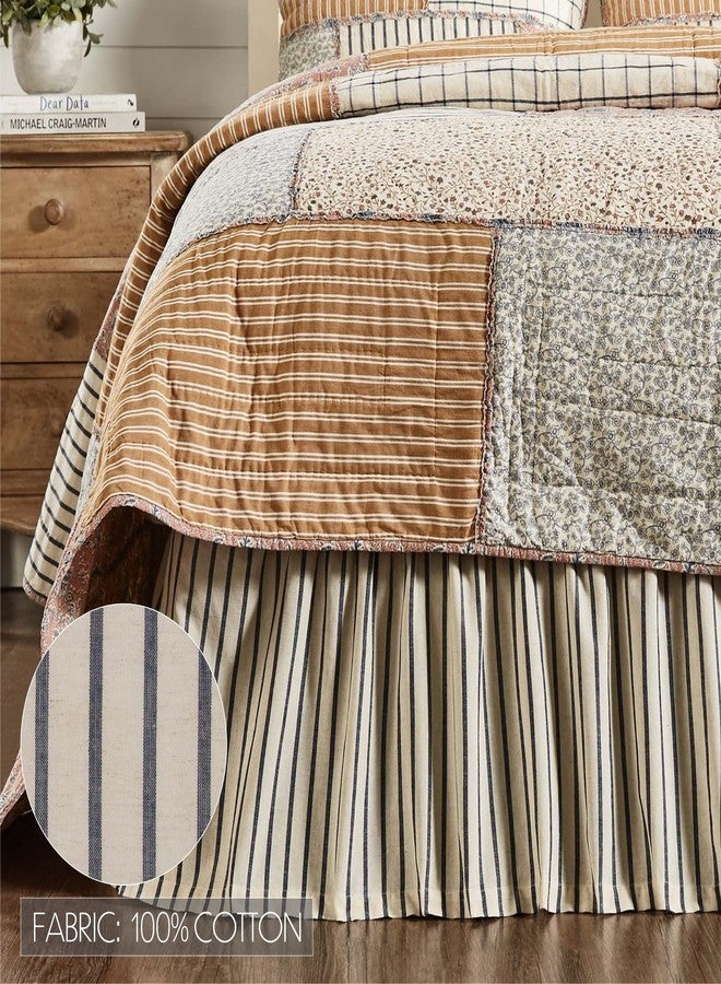 VHC Brands Vintage Country Farmhouse Kaila Gathered Blue Stripe King Bed Skirt 78x80x16 - Image 3