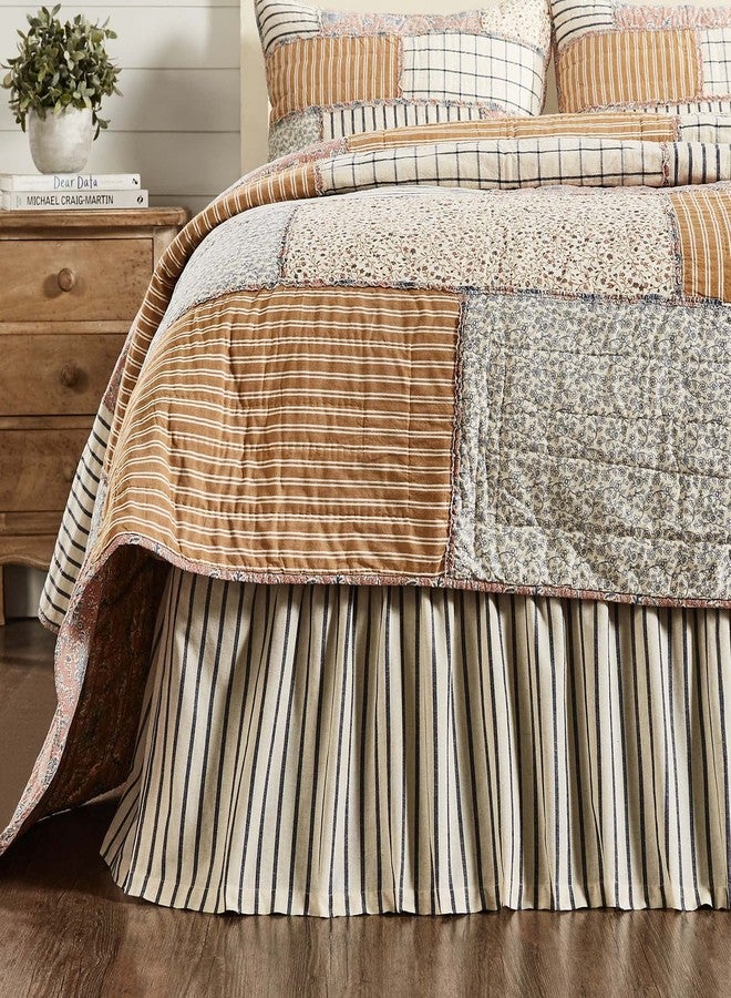 VHC Brands Vintage Country Farmhouse Kaila Gathered Blue Stripe King Bed Skirt 78x80x16 - Image 1