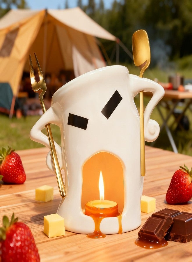 Thavgaf Ceramic Fondue Cup Set w/Built-In Fork & Spoon - Mini Chocolate/Cheese Fondue Mug | Microwave & Dishwasher Safe | Compact Gift-Ready (White) - Image 2