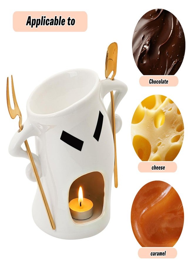 Thavgaf Ceramic Fondue Cup Set w/Built-In Fork & Spoon - Mini Chocolate/Cheese Fondue Mug | Microwave & Dishwasher Safe | Compact Gift-Ready (White) - Image 3