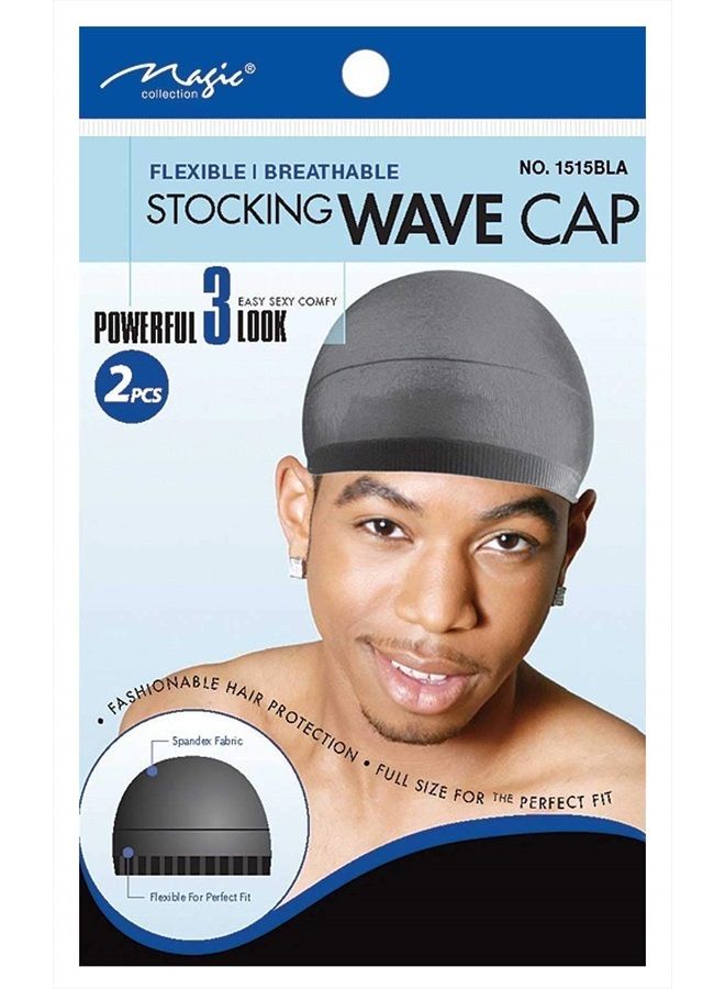 Magic Stocking Wave Cap Pack 2 Caps Black Hair Du Rag, Spandex fabric, flexible, breathable, one size, comfortable, wig, hair extensions, wig cap, stays on your head