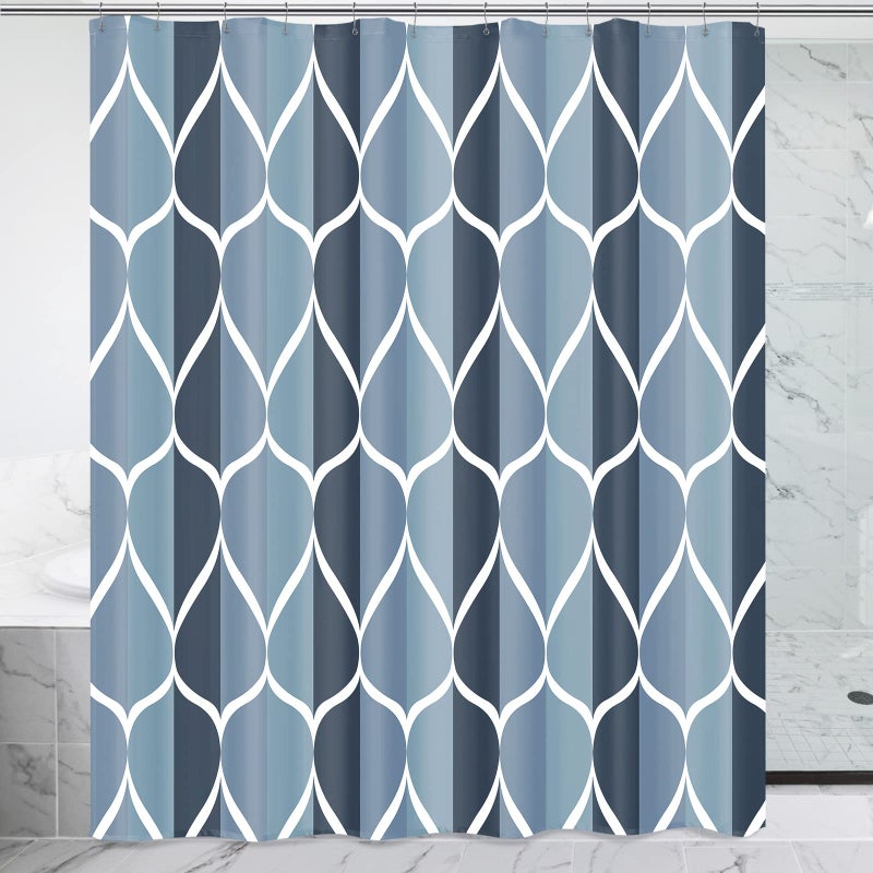 Gelbchu Aegean Blue Geometric Shower Curtain Waterproof Design and Polyester QuickDrying Weighted Hem Blue Fabric Shower Curtains Set for Bathroom W 72 x H 78 Machine Washable with 12 Hooks
