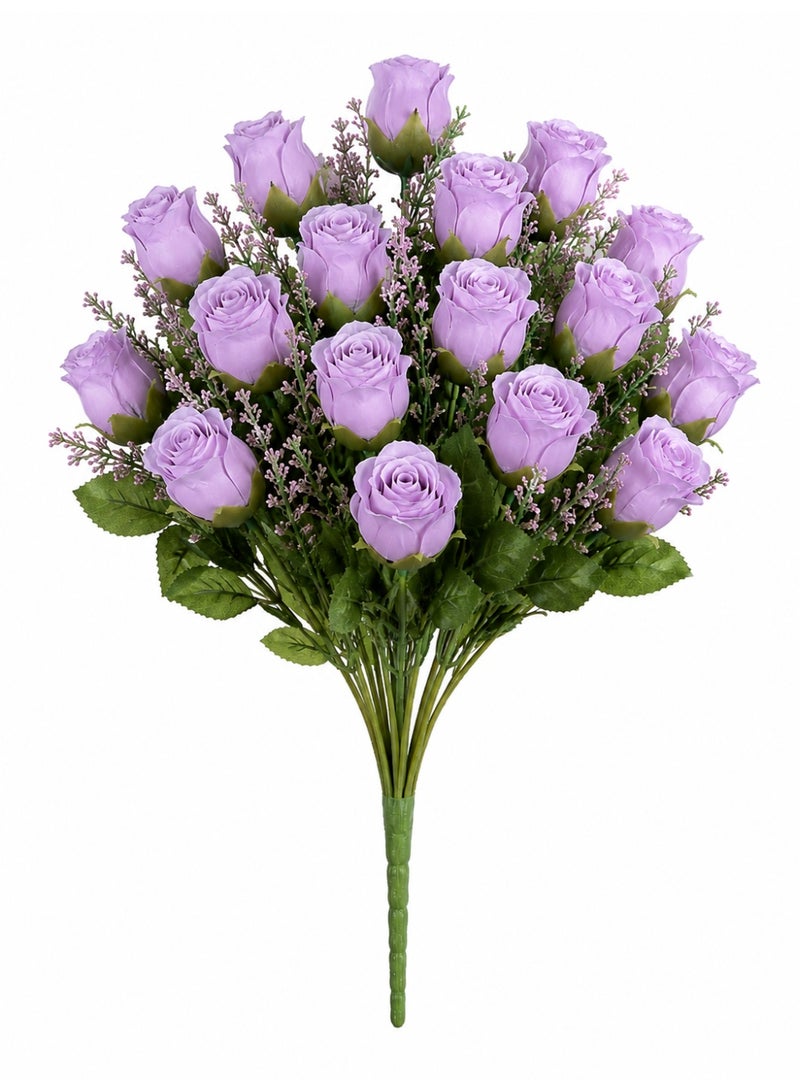 Artificial Light Purple Rose Bouquet With Lavender, 18 Roses, 48Cm, For Vase Decoration, Table Centerpieces And Home Décor - Image 1