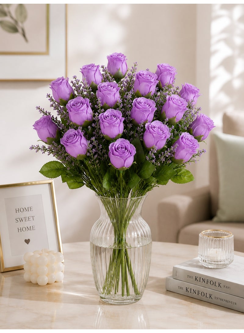 Artificial Light Purple Rose Bouquet With Lavender, 18 Roses, 48Cm, For Vase Decoration, Table Centerpieces And Home Décor - Image 3