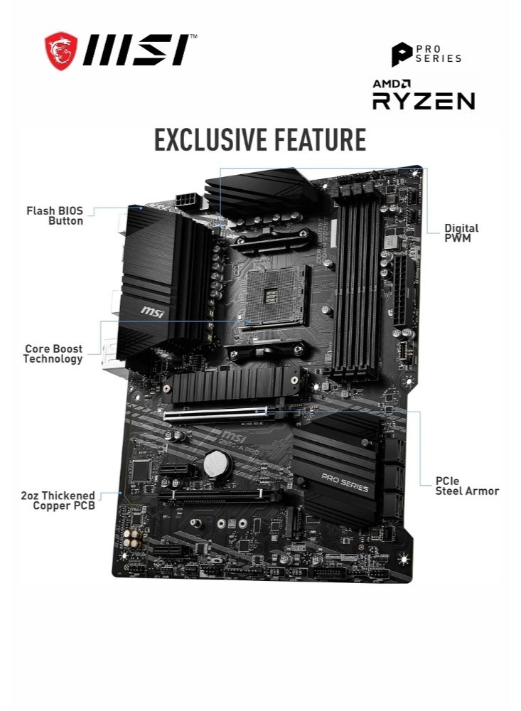 MSI B550-A PRO | AMD Ryzen Motherboard B550 4400+ MHz OC RAM 128GB Support SATA 6Gb/s 2x M.2 slots Copper PCB - Black | 911-7C56-076 - Image 3