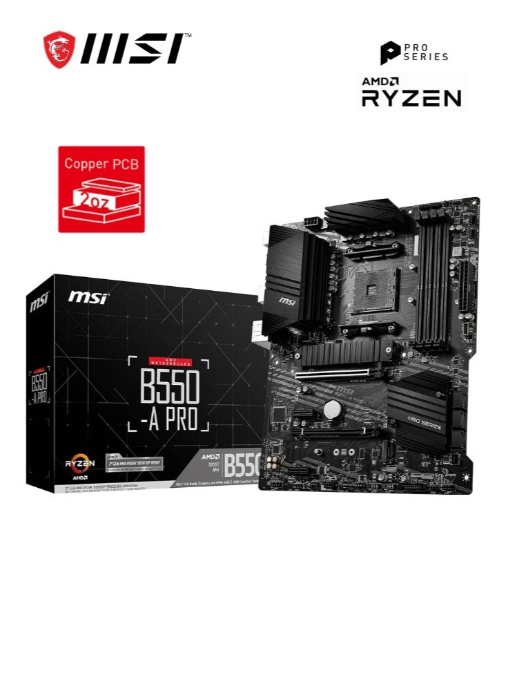 MSI B550-A PRO | AMD Ryzen Motherboard B550 4400+ MHz OC RAM 128GB Support SATA 6Gb/s 2x M.2 slots Copper PCB - Black | 911-7C56-076 - Image 1