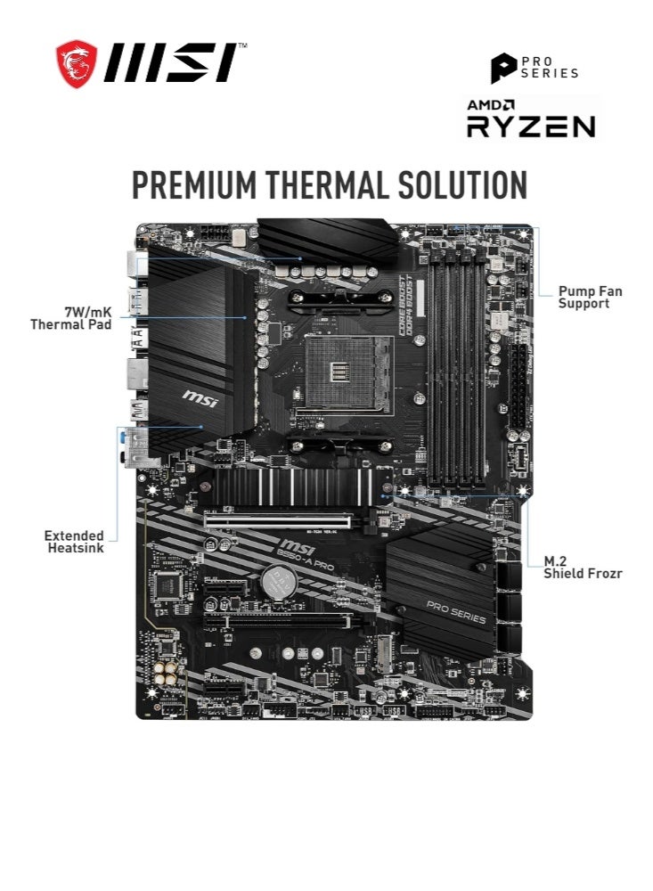 MSI B550-A PRO | AMD Ryzen Motherboard B550 4400+ MHz OC RAM 128GB Support SATA 6Gb/s 2x M.2 slots Copper PCB - Black | 911-7C56-076 - Image 2