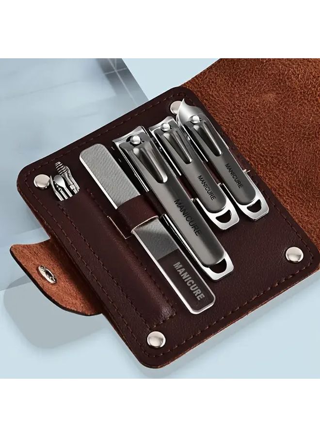 براون ديلوكس 10 قطع مجموعة العناية بالأظافر من الفولاذ المقاوم للصدأ، طقم مانيكير وباديكير مع حقيبة سفر - Image 1