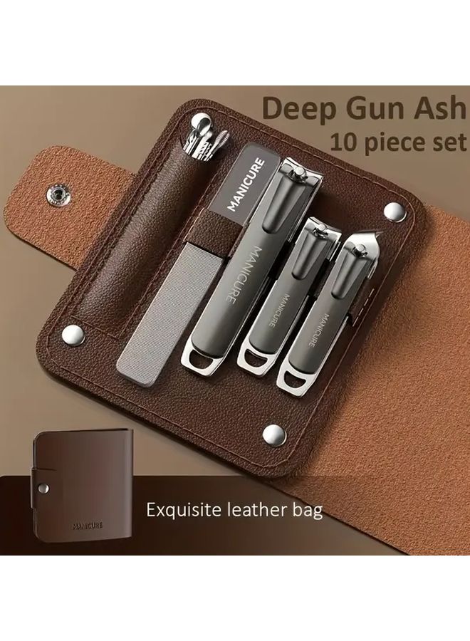 براون ديلوكس 10 قطع مجموعة العناية بالأظافر من الفولاذ المقاوم للصدأ، طقم مانيكير وباديكير مع حقيبة سفر - Image 2
