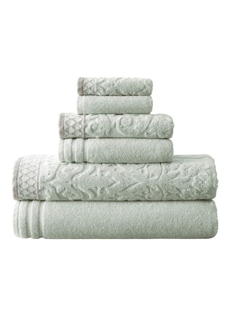Modern Threads Modern Threads 6Piece Damask JacquardSolid Ultra Soft 550GSM 100 Combed Cotton Towel Set with Embellished Borders Light Blue 