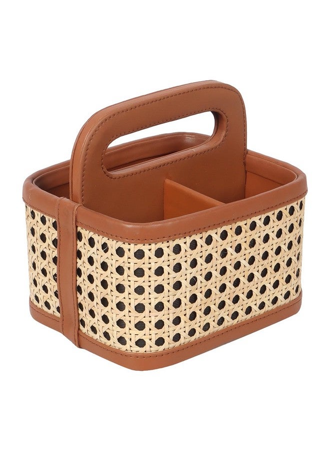 AKWAY Wicker Spoon Stand for Dining Table Chammach Stand | Wooden cutlery holder | Kitchen rack Café resto-bar tableware keeping spoons, forks, knives, tissue paper (7.5" W x 7.5" L x 5" H) (Brown) - Image 2