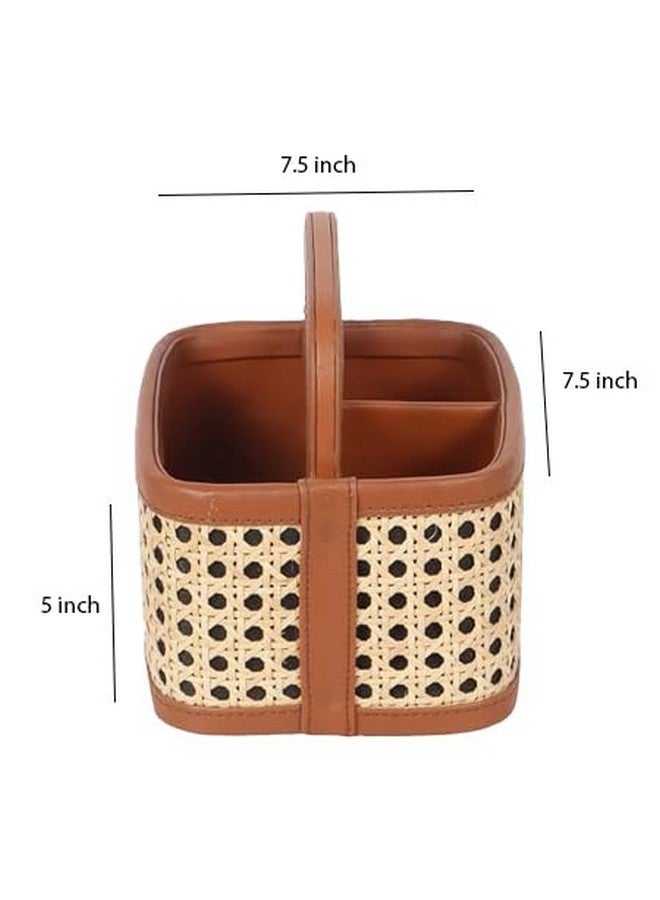 AKWAY Wicker Spoon Stand for Dining Table Chammach Stand | Wooden cutlery holder | Kitchen rack Café resto-bar tableware keeping spoons, forks, knives, tissue paper (7.5" W x 7.5" L x 5" H) (Brown) - Image 5