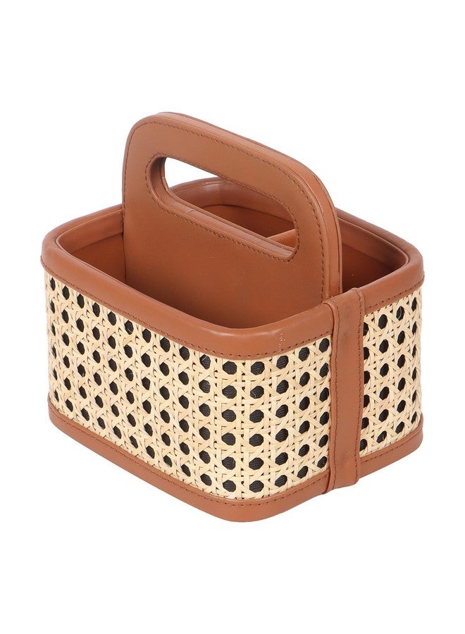 AKWAY Wicker Spoon Stand for Dining Table Chammach Stand | Wooden cutlery holder | Kitchen rack Café resto-bar tableware keeping spoons, forks, knives, tissue paper (7.5" W x 7.5" L x 5" H) (Brown) - Image 4