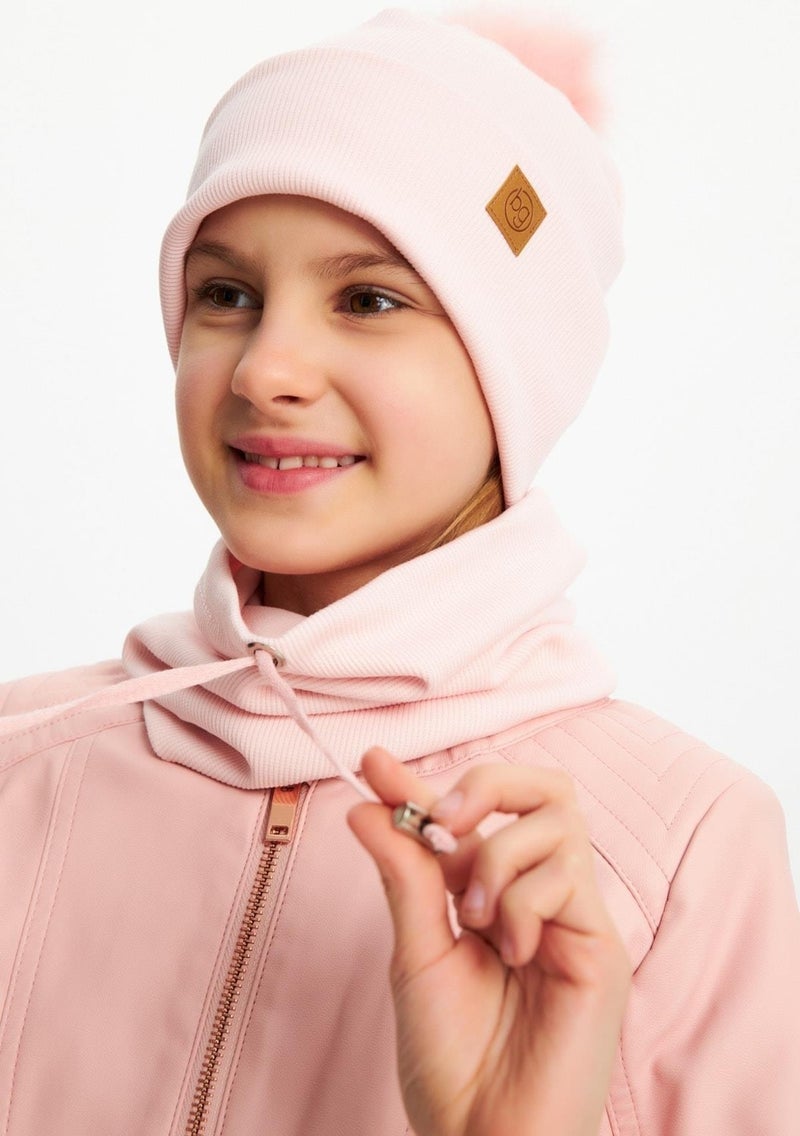 Babygiz Powder Girl's Fur Pompom Hat Beanie Neck Collar Set Cotton Camisole  - Image 1