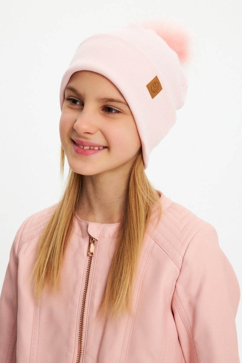 Babygiz Powder Girl's Fur Pompom Hat Beanie Neck Collar Set Cotton Camisole  - Image 2