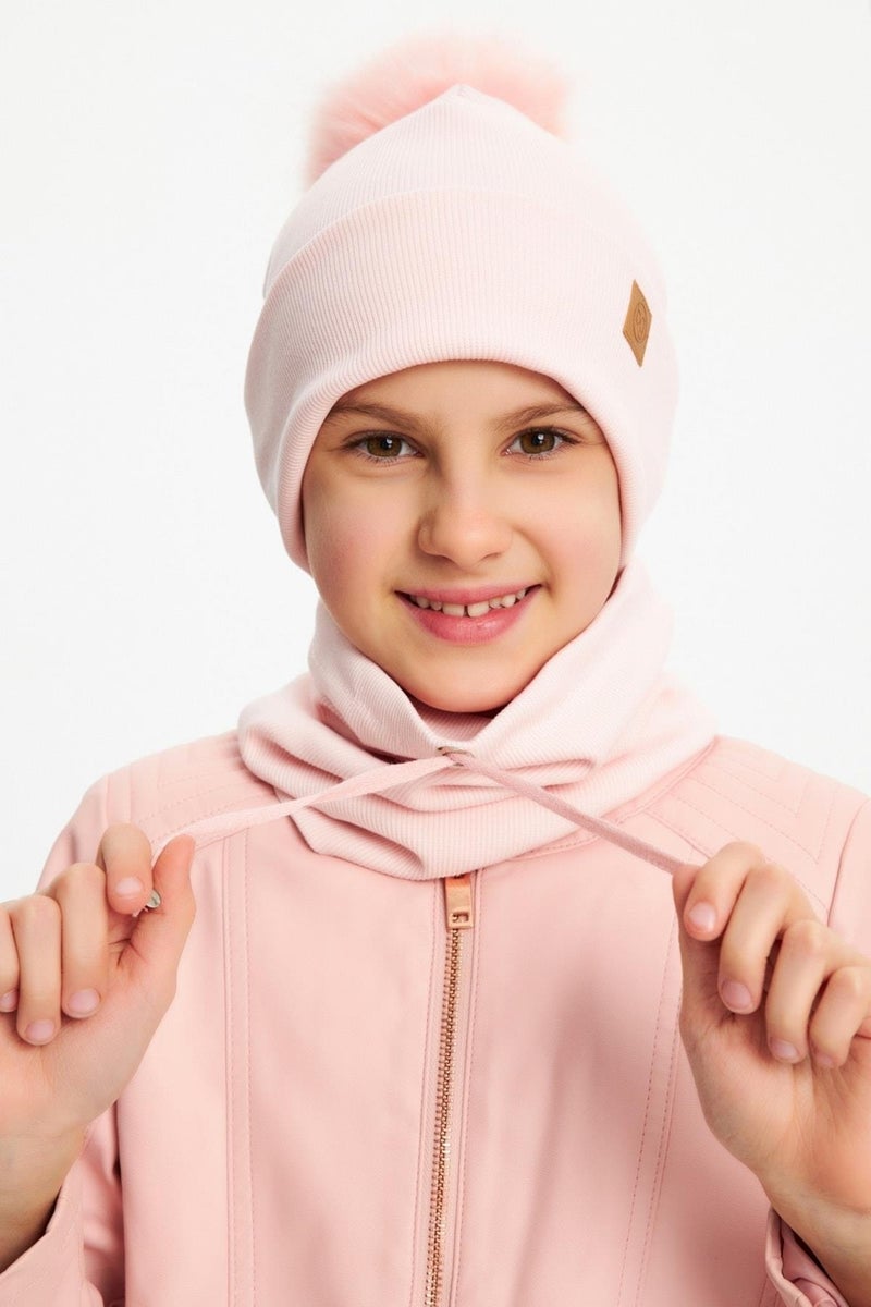 Babygiz Powder Girl's Fur Pompom Hat Beanie Neck Collar Set Cotton Camisole  - Image 3