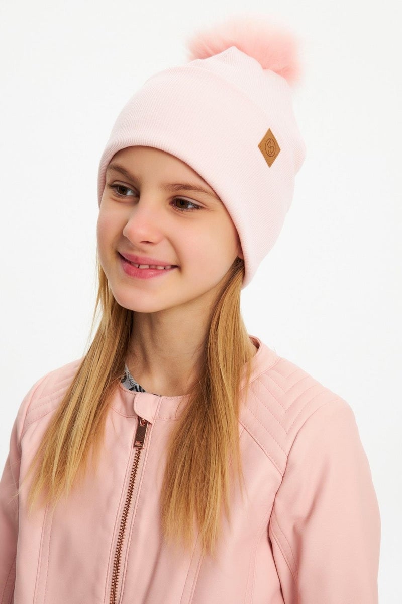 Babygiz Powder Girl's Fur Pompom Hat Beanie Neck Collar Set Cotton Camisole  - Image 5