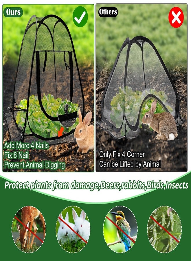 قطعتان من غطاء شبكي منبثق للحديقة، خيمة نباتية بشبكة دقيقة مع 16 وتدًا أرضيًا، قفص حديقة محمول مرتفع مع باب بسحاب لحماية الزهور والطماطم والخضراوات من الطيور والغزلان والسناجب، 28 × 28 × 32 بوصة - Image 5