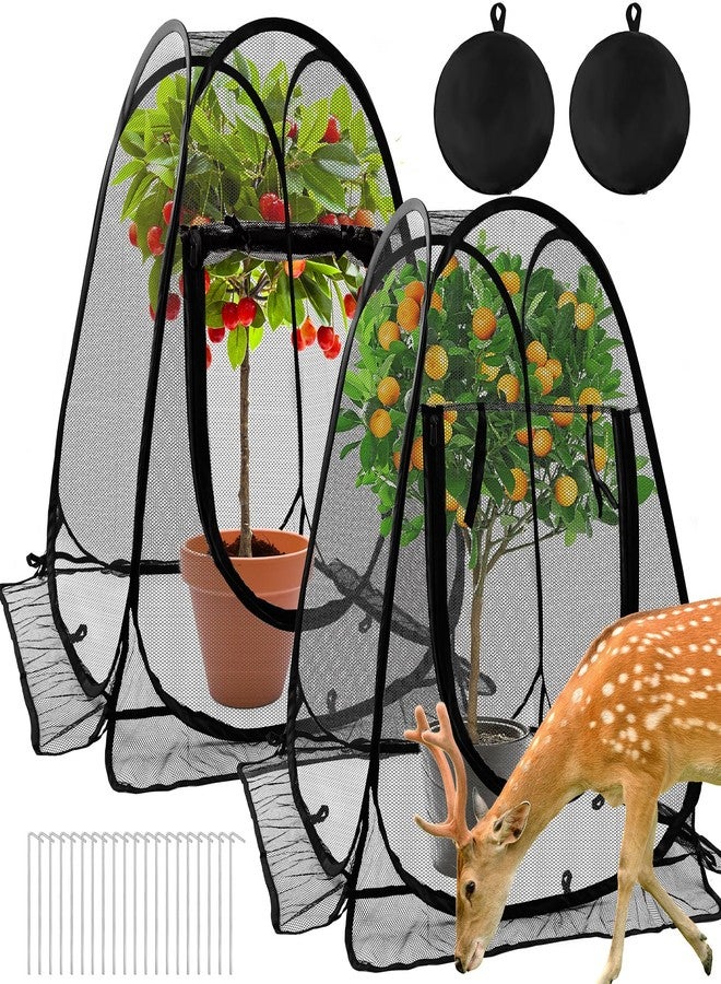 قطعتان من غطاء شبكي منبثق للحديقة، خيمة نباتية بشبكة دقيقة مع 16 وتدًا أرضيًا، قفص حديقة محمول مرتفع مع باب بسحاب لحماية الزهور والطماطم والخضراوات من الطيور والغزلان والسناجب، 28 × 28 × 32 بوصة - Image 1