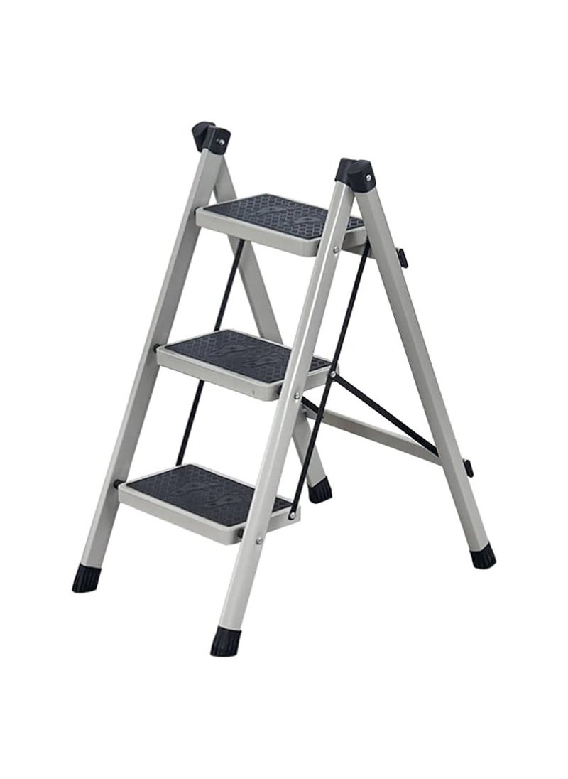 ALSAHAH 3-Step Foldable Steel Ladder – Sturdy and Safe up to 150 kg, Versatile Design with Non-Slip Steps – Grey  - Image 2