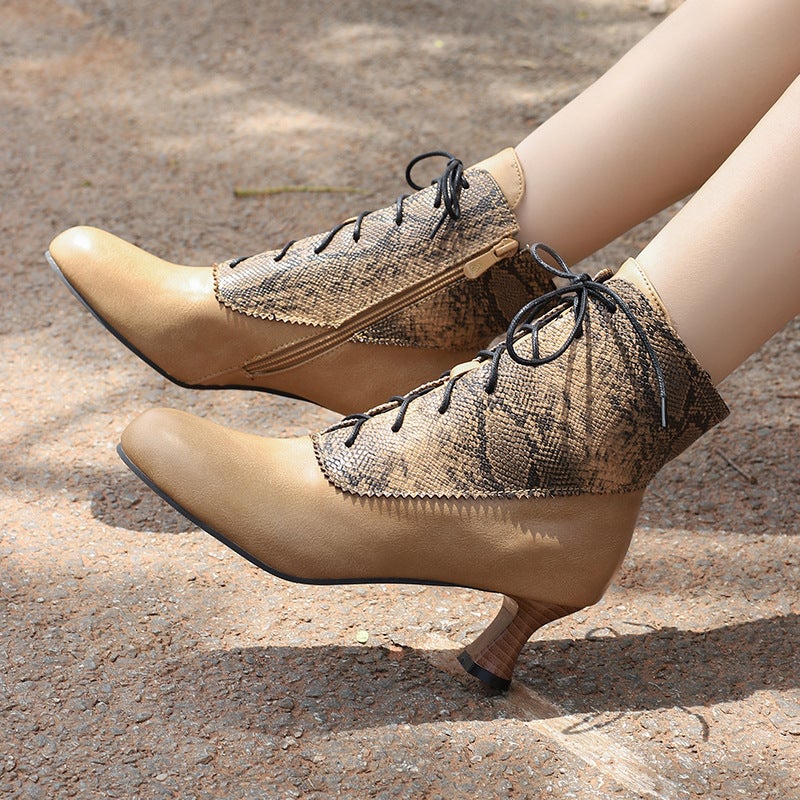 Independent Station Supply Mid-Heel Women 40-50 Plus Size Suede Stitching Low Barrel Martin Boots - Image 4