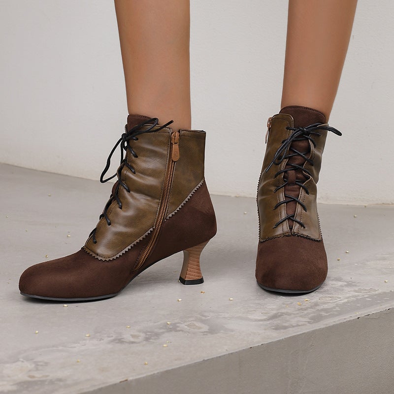 Independent Station Supply Mid-Heel Women 40-50 Plus Size Suede Stitching Low Barrel Martin Boots - Image 5