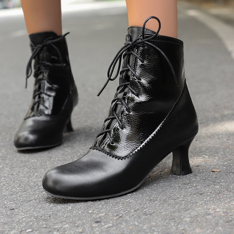 Independent Station Supply Mid-Heel Women 40-50 Plus Size Suede Stitching Low Barrel Martin Boots - Image 3