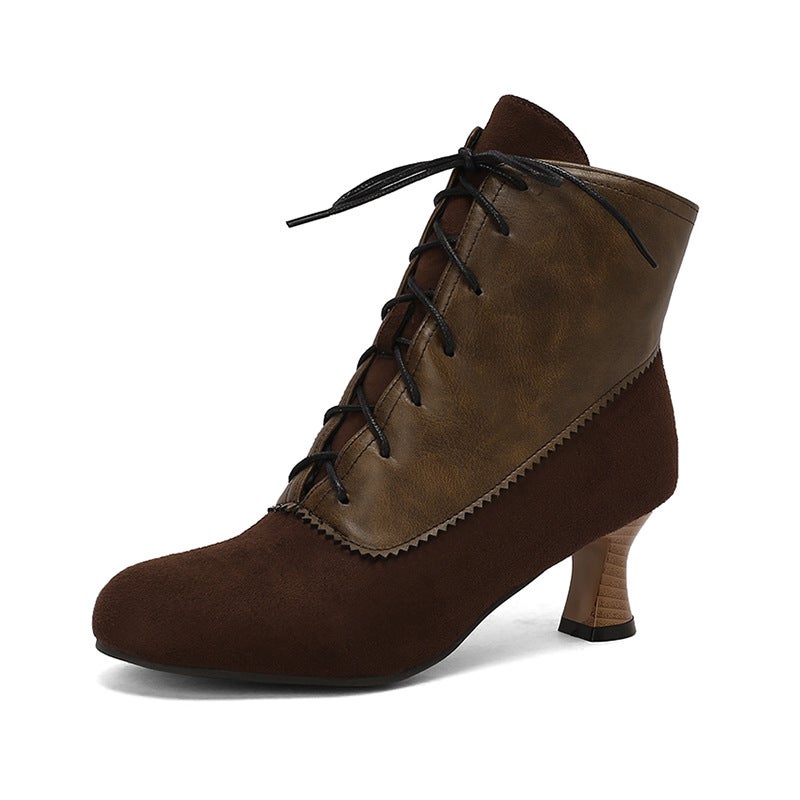 Independent Station Supply Mid-Heel Women 40-50 Plus Size Suede Stitching Low Barrel Martin Boots - Image 1