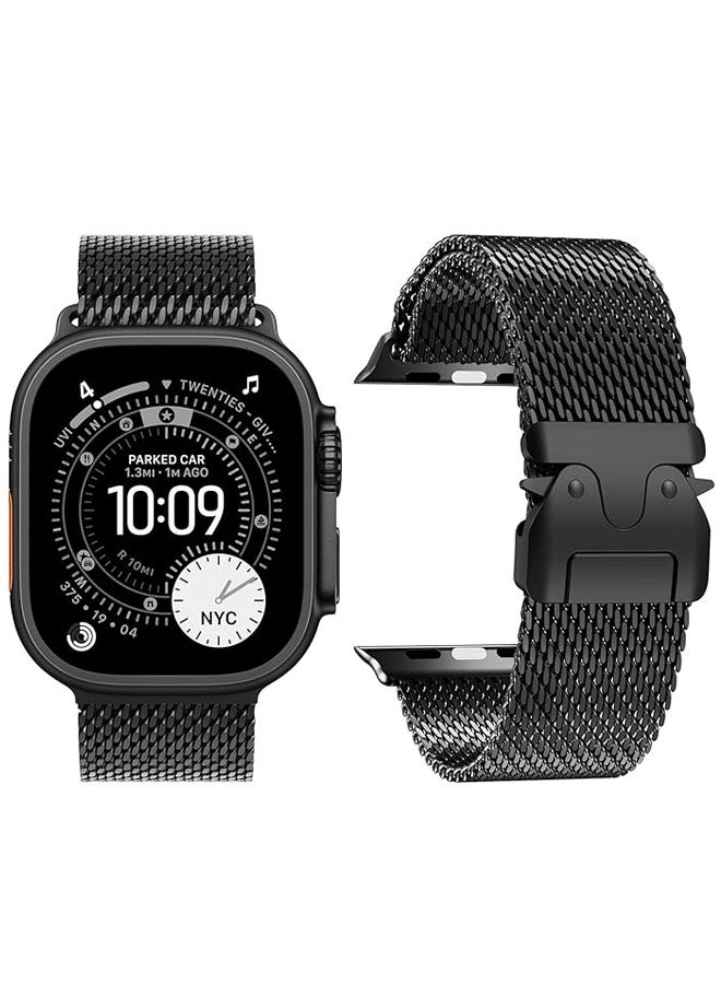 For 44 mm 45 mm Apple Watch Band for Men 42mm 44mm 46mm 38mm 45mm Series 7 40mm 41mm 49mm Women,Stainless Steel Parachute Buckle for iWatch Ultra 2 Series 10 9 8 7 6 SE 5 4 3 (Black) - Image 1