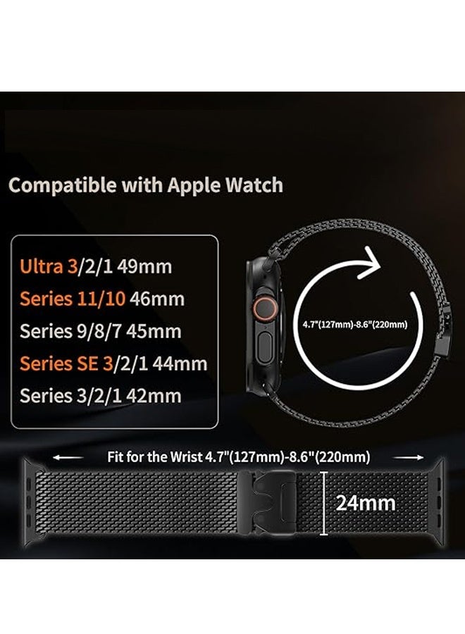 For 44 mm 45 mm Apple Watch Band for Men 42mm 44mm 46mm 38mm 45mm Series 7 40mm 41mm 49mm Women,Stainless Steel Parachute Buckle for iWatch Ultra 2 Series 10 9 8 7 6 SE 5 4 3 (Black) - Image 3
