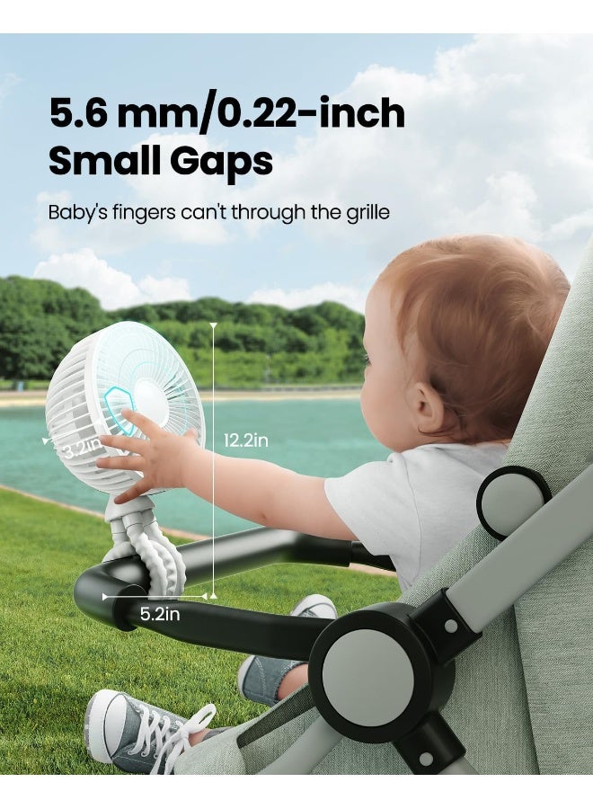 Gaiatop Oscillating Baby Stroller Fan, LED Night Light 4 Speeds Rechargeable 360Â° Rotate Clip On, Battery Operated Small Portable Cooling Fans for Car Seat Crib Treadmill Travel (White) - Image 3