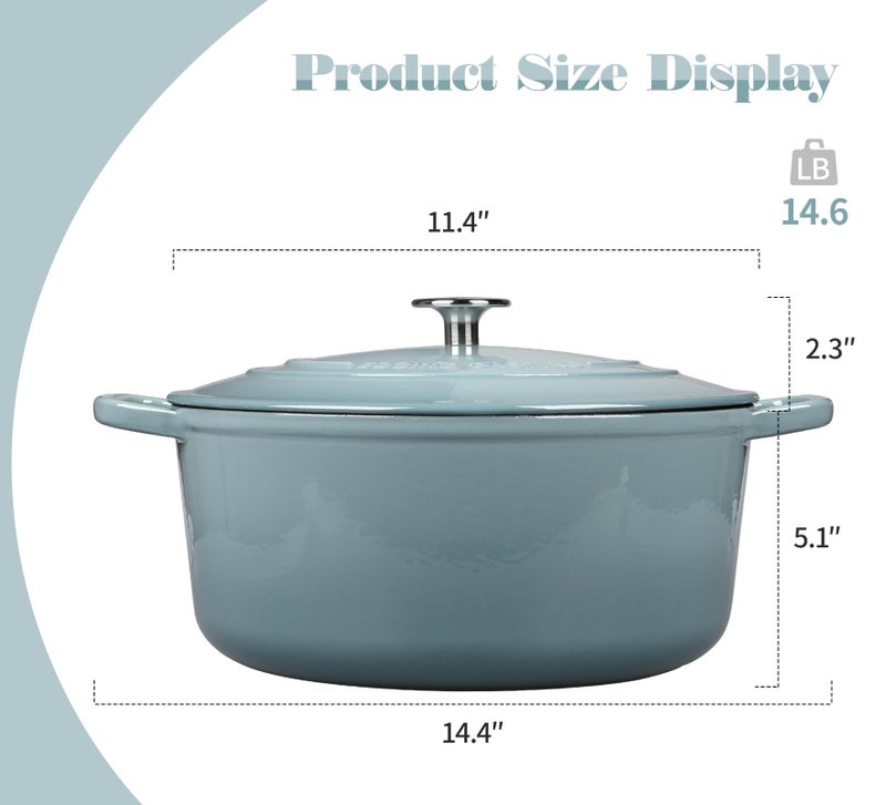 EDGING CASTING Enameled Dutch Ovens Cast Iron Dutch Oven Pot with Lid for Bread Baking, Cook, Dual Handle, 7 Quart, Seasalt - Image 3