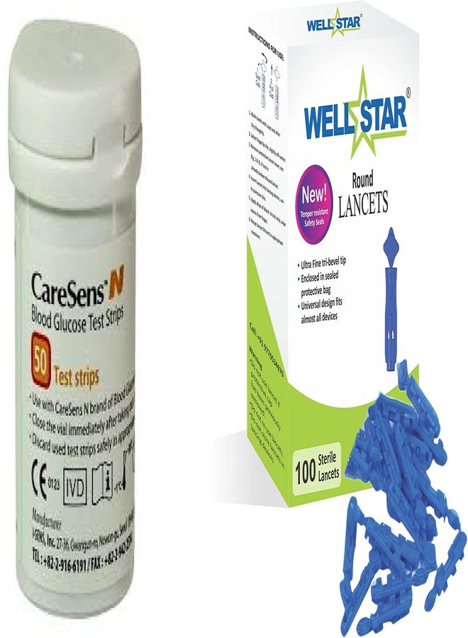 WELLSTAR شرائط اختبار ويلستار كارسينس N 50 مع إبر قياس السكر المستديرة (100) إبر قياس السكر (100) - Image 1