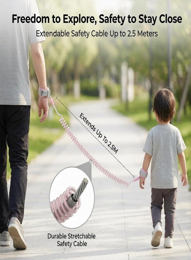 DKWIN Child Safety Anti-Lost Wrist Link – Toddler Walking Harness Strap with Key Lock Wristband, Adjustable Rope Leash Hand Belt for Babies & Kids (Pink) - Image 5