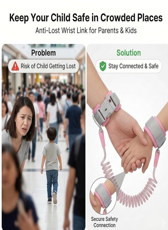 DKWIN Child Safety Anti-Lost Wrist Link – Toddler Walking Harness Strap with Key Lock Wristband, Adjustable Rope Leash Hand Belt for Babies & Kids (Pink) - Image 4