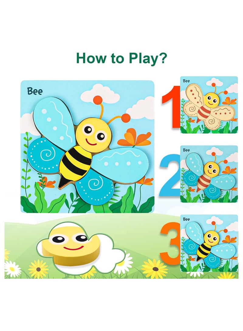 6 Pack Wooden Puzzles Toys Montessori Toys Set Cute Animal Jigsaw Puzzles Gift Toys Set for Toddlers Kids - Image 4