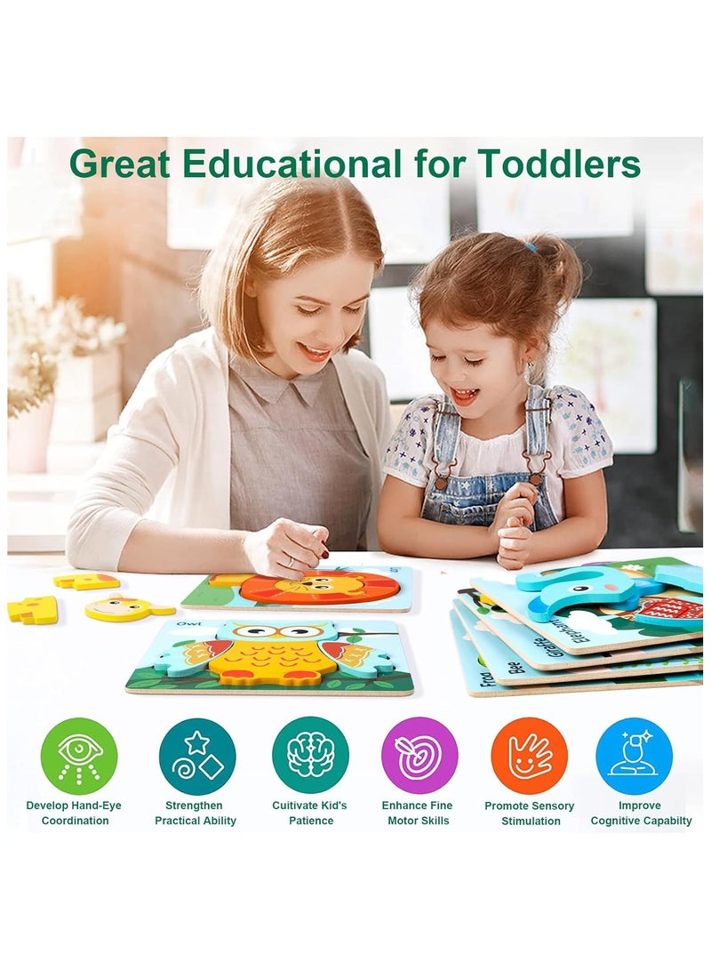 6 Pack Wooden Puzzles Toys Montessori Toys Set Cute Animal Jigsaw Puzzles Gift Toys Set for Toddlers Kids - Image 2