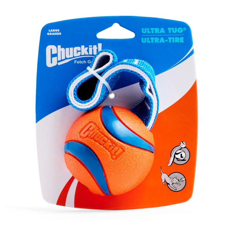 Chuckit! Ultra Tug Dog Toy - Ultra Ball on a Durable Nylon Cord Handle - Fetch and Tug-of-War Toy for Dogs - Size Large - For Breeds 60-100 lbs - 3-inch Diameter - Orange and Blue - Image 5