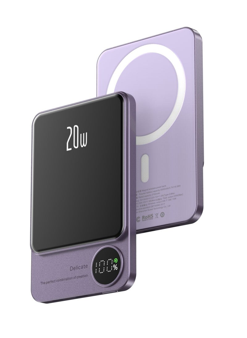 GULFLINK 5000mAh Mag-Safe Fast Charging Power Bank Compatible for iPhone 15/14/13/12 Mini Plus Pro Max Purple  - Image 1