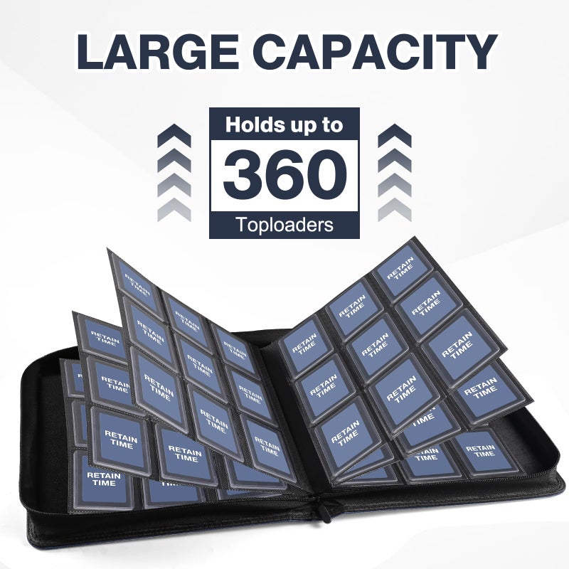 Pemocyny Toploader Binder, Holds 360 Toploaders, 100 Toploaders INCLUDED, 9-Pocket PU Cover Top Loader Binder for 3" x 4" Rigid Toploaders, Ringless Double-Sided Toploader Card Binder for TCG, Sport Cards - Image 4
