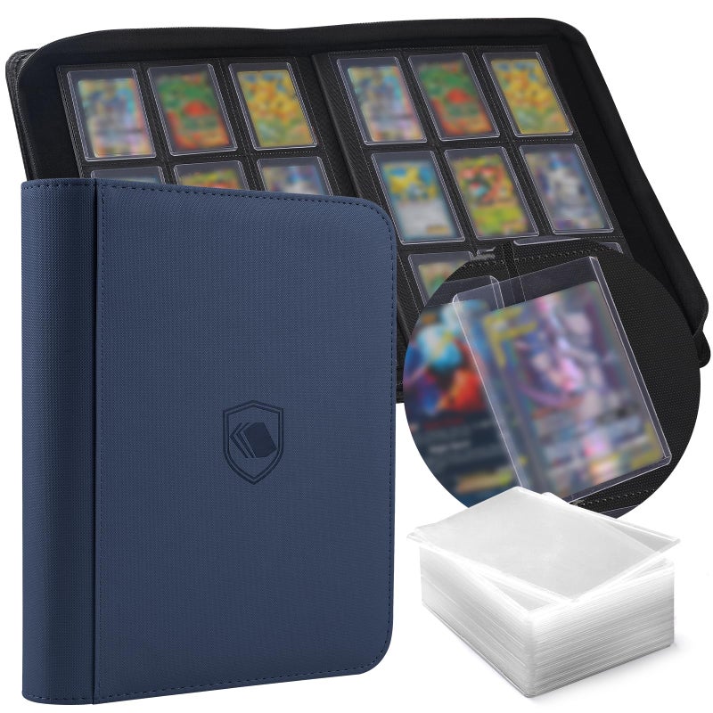 Pemocyny Toploader Binder, Holds 360 Toploaders, 100 Toploaders INCLUDED, 9-Pocket PU Cover Top Loader Binder for 3" x 4" Rigid Toploaders, Ringless Double-Sided Toploader Card Binder for TCG, Sport Cards - Image 1