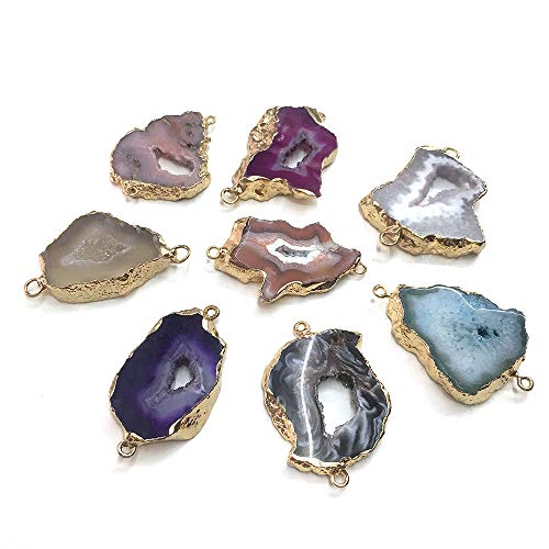 QSLLER 5 Pcs Natural Stone ConnectorsIrregular Shape Natural Agate Pendant Charms DIY for Necklace or Jewelry Making Mixed Colors