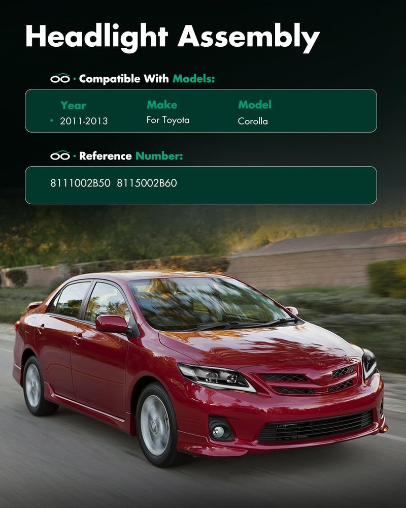 SCITOO Headlights For Toyota Corolla 2011-2013 Headlamps Black Housing Clear Reflector Clear Lens Driver and Passenger Side - Image 5