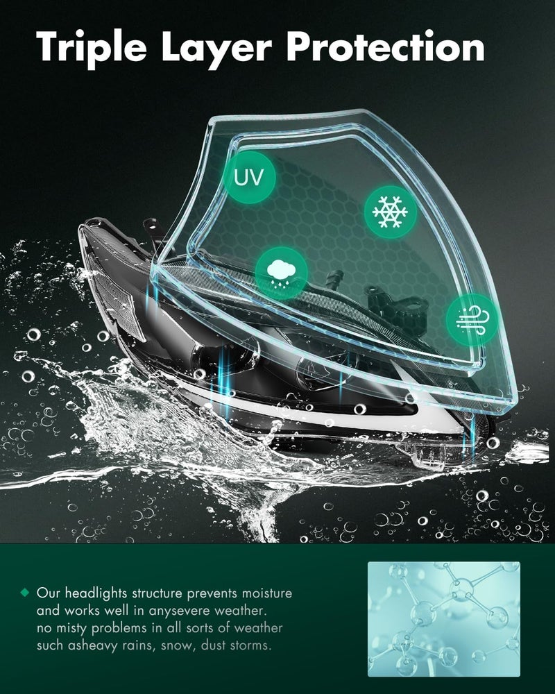 SCITOO Headlights For Toyota Corolla 2011-2013 Headlamps Black Housing Clear Reflector Clear Lens Driver and Passenger Side - Image 4