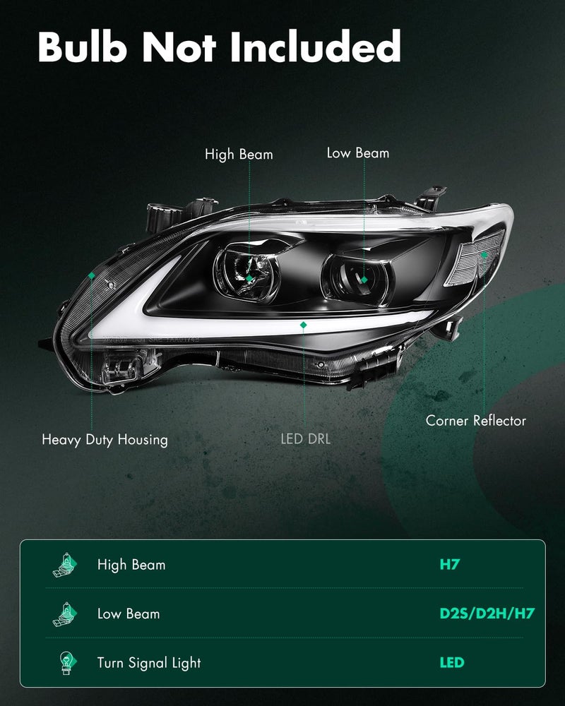 SCITOO Headlights For Toyota Corolla 2011-2013 Headlamps Black Housing Clear Reflector Clear Lens Driver and Passenger Side - Image 2