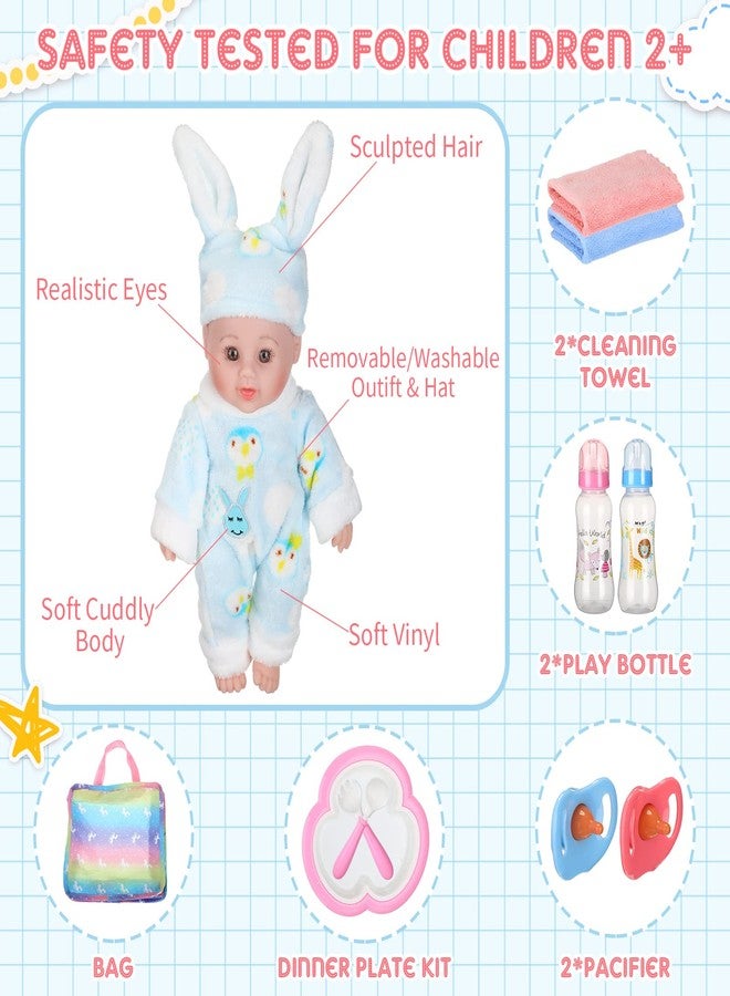 Jerify 10 Pcs Realistic Twin Baby Dolls Toy Set Include 2 Pcs 12 Inch Baby Dolls, Feeding Set, Pacifiers, Doll Diapers, Bags, Milk Bottles Removable Outfit for Toddler Kids 6+ Gift(White) - Image 3