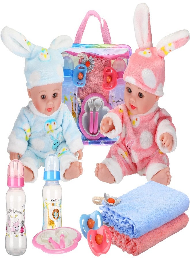 Jerify 10 Pcs Realistic Twin Baby Dolls Toy Set Include 2 Pcs 12 Inch Baby Dolls, Feeding Set, Pacifiers, Doll Diapers, Bags, Milk Bottles Removable Outfit for Toddler Kids 6+ Gift(White) - Image 1